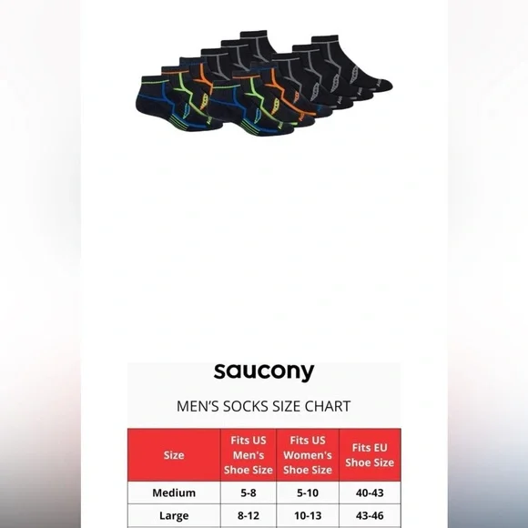 Saucony Men’s 6 Pack Mesh Ventilating Comfort Fit Black No-Show Socks NEW Size L - Picture 6 of 6